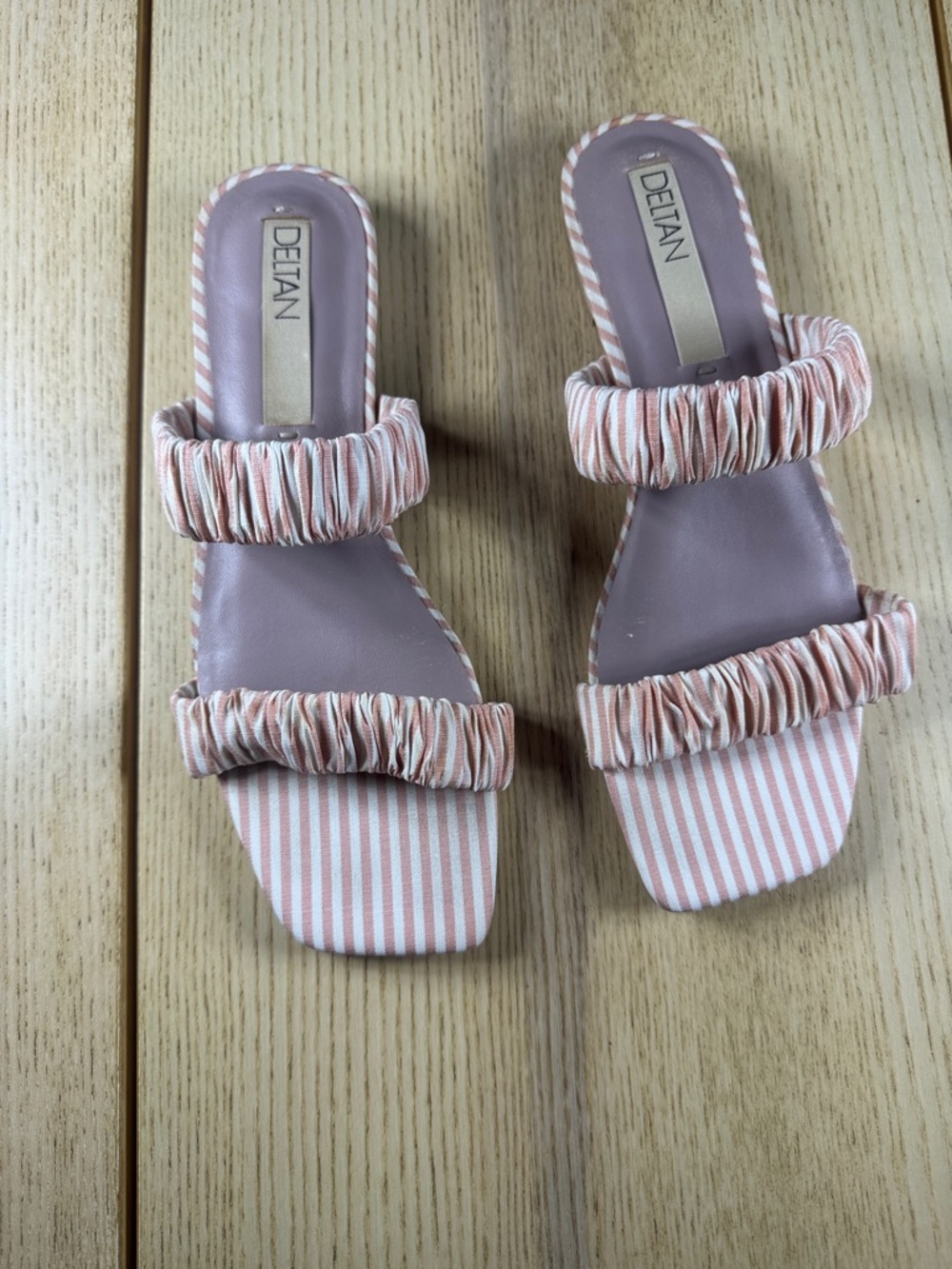 Deltan Pink & White Striped‎ Double-Band Slide Sandals